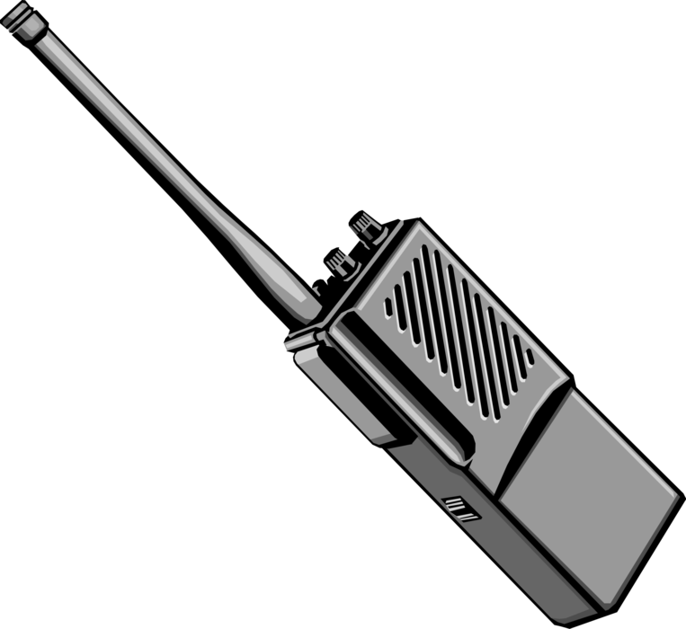 Slim Black And Silver Handheld Walkie Talkie With Long Antenna PNG Image