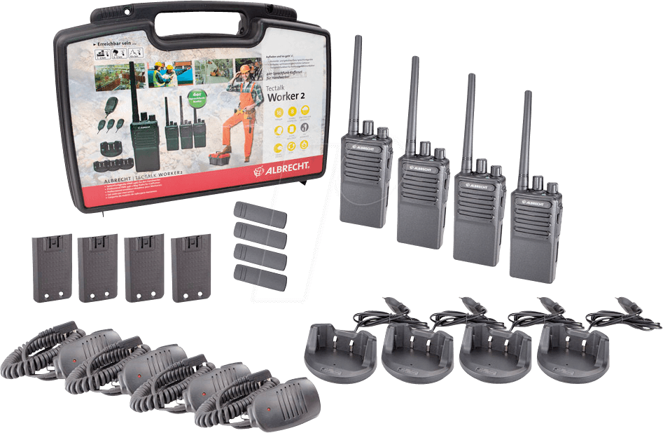 Professional Walkie Talkie Radio Set With Charging Cradles And Accessories PNG Photo