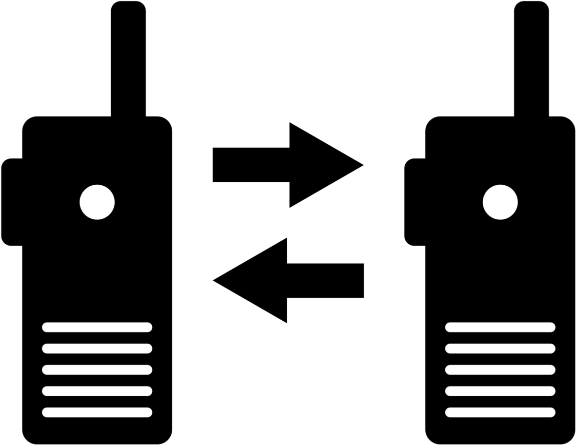 Two Walkie Talkie Symbols With Opposing Arrows For Radio Communication PNG Icon