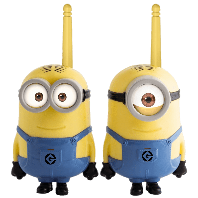 Two Yellow Cartoon Overall Characters With Antenna Walkie Talkies PNG Character Art