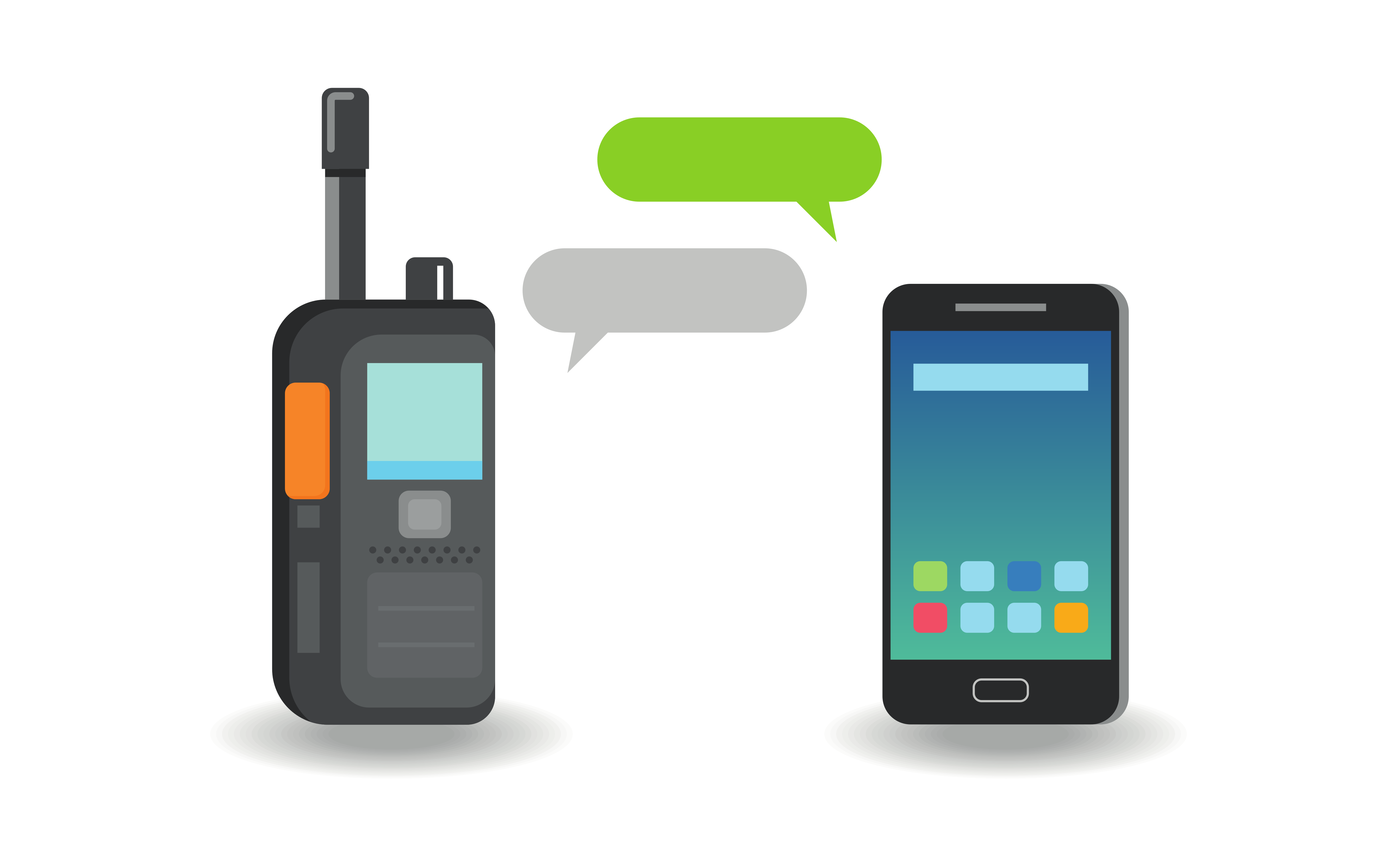 Walkie Talkie And Smartphone Messaging Communication Icons PNG Illustration