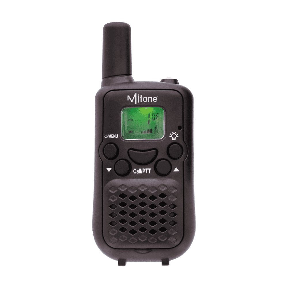 Compact Black VTech Two Way Radio With Green LCD Screen PNG Image