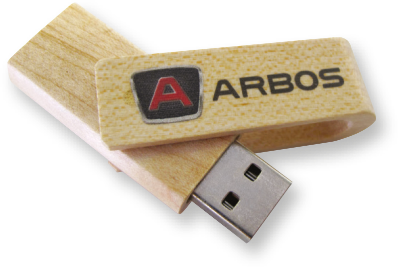 Arbos Wooden USB Flash Drive With Natural Grain And Black Logo PNG Product Image