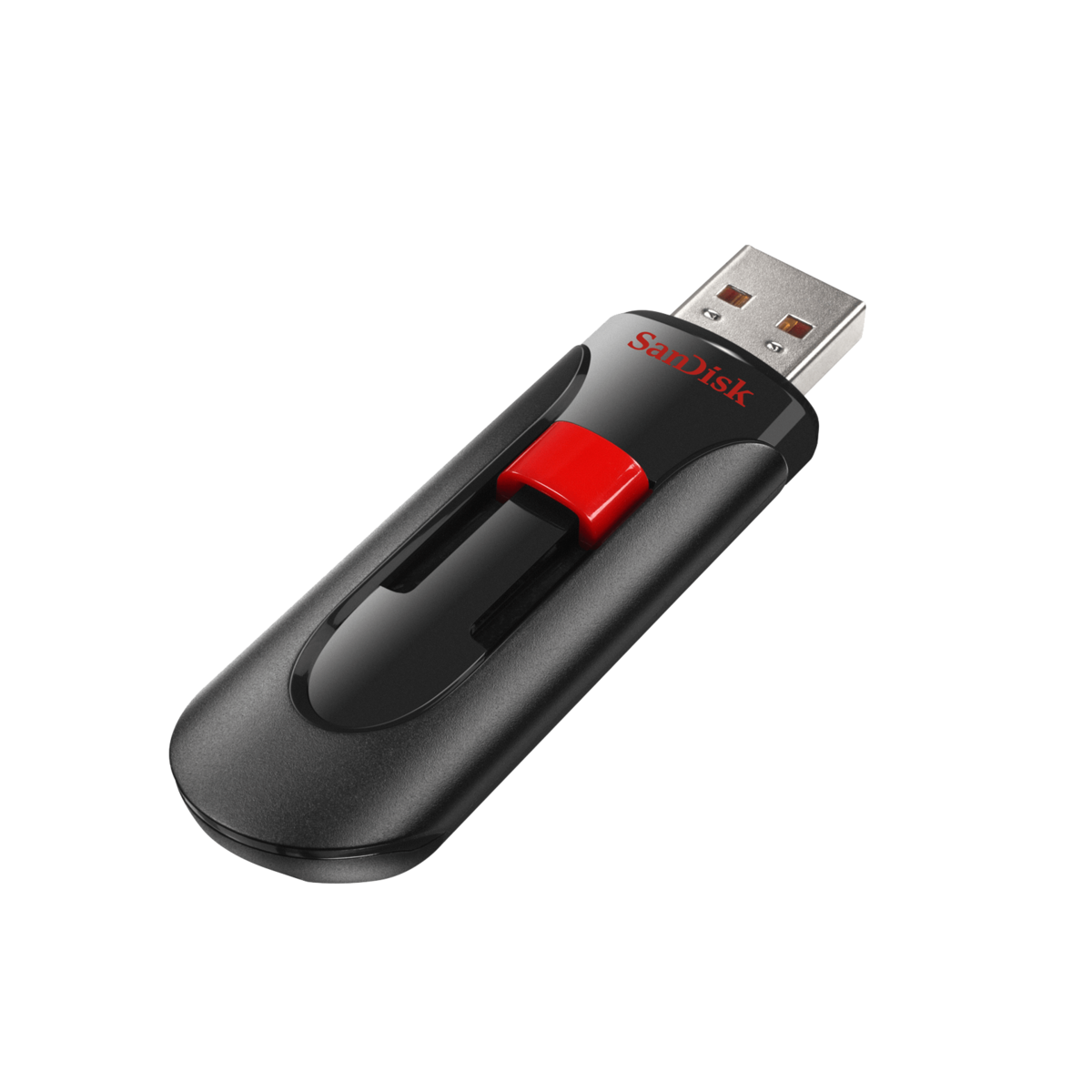 Black And Red Slider USB Flash Drive With Protective Cover PNG Product Image