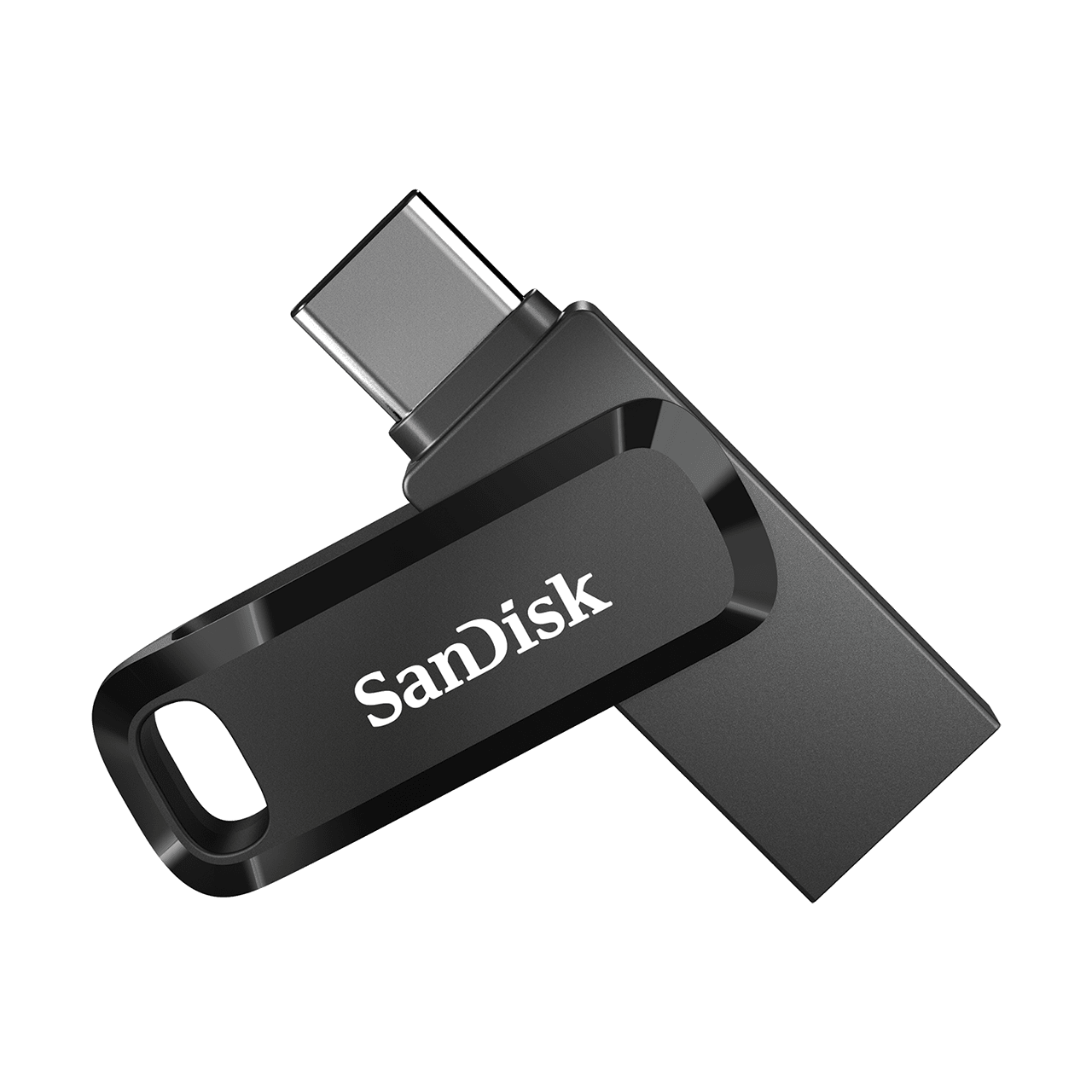 Black And Silver SanDisk Dual USB Drive With Extended Metal Plug PNG Image