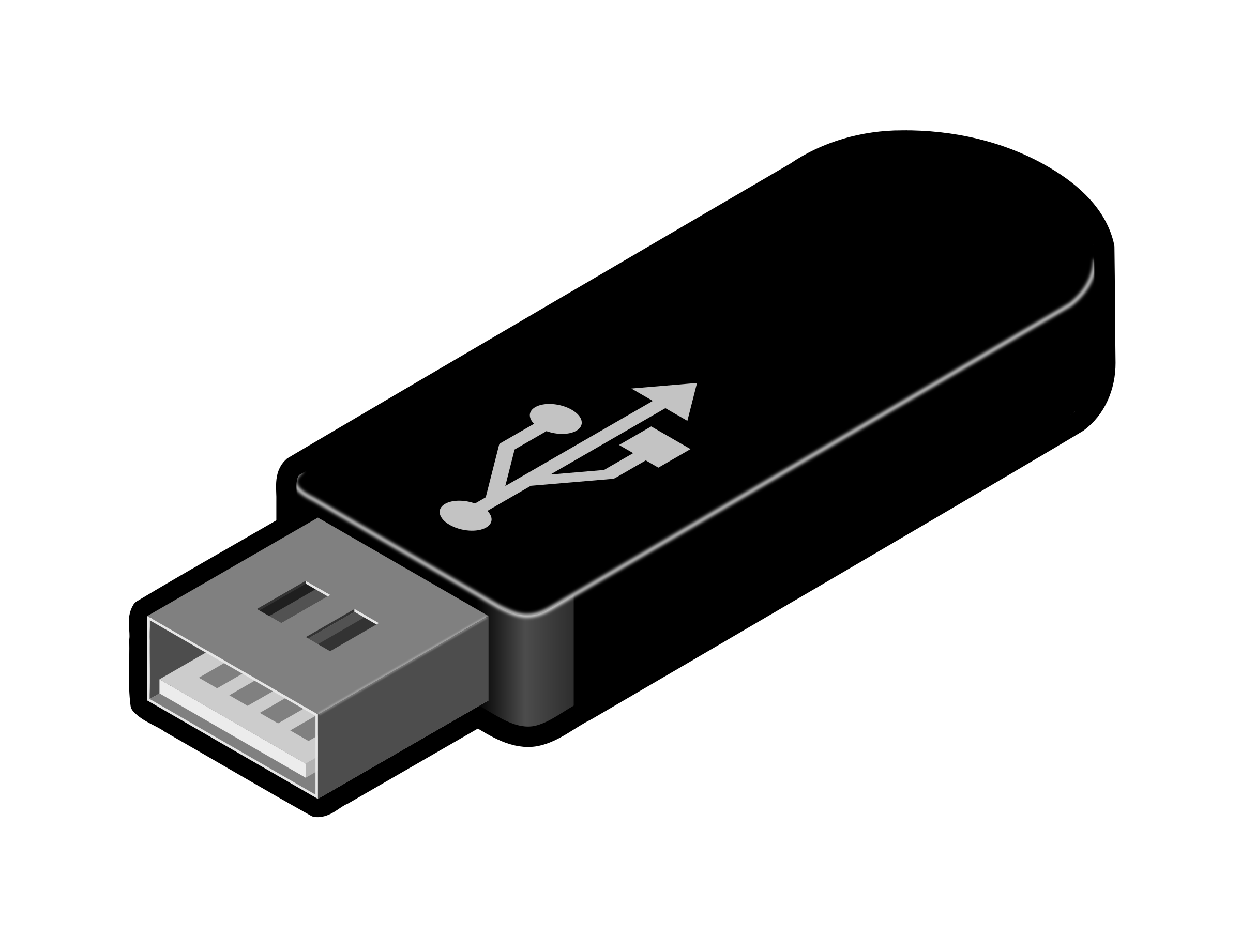 Black USB Flash Drive Cartoon With White USB Logo PNG Illustration