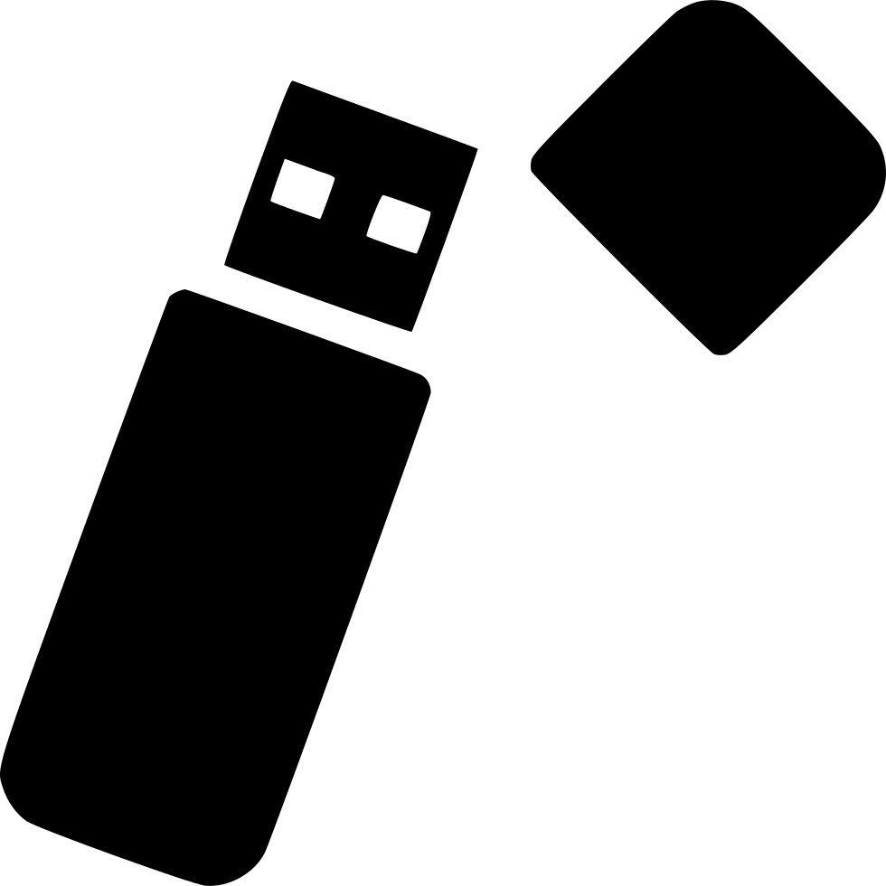 Black USB Flash Drive Silhouette With Detached Protective Cap PNG Graphic