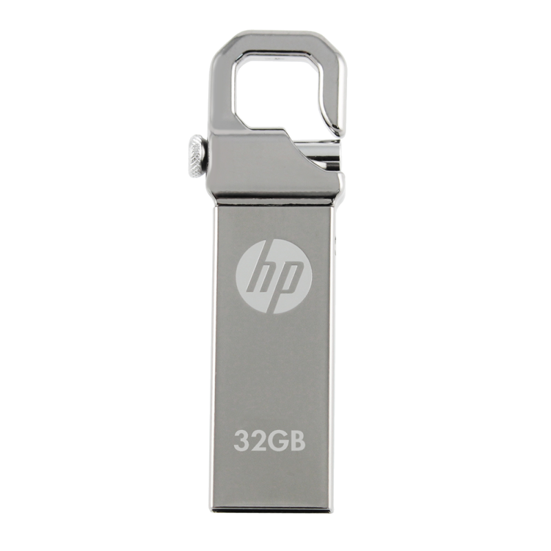 HP Silver Thirty Two Gigabyte USB Flash Drive With Keyring Loop PNG Image