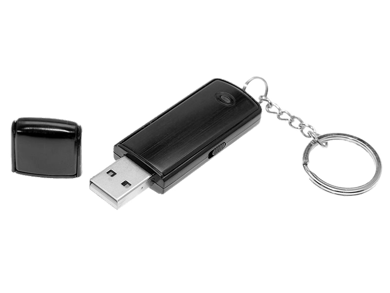 Pair Of Black USB Flash Drives With Red Accent And Keyring PNG Product Graphic