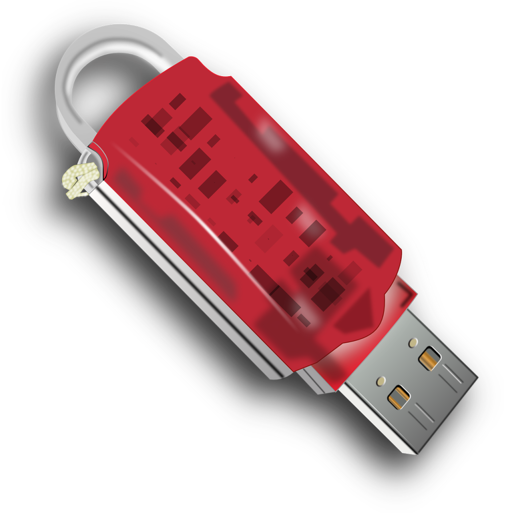Red Transparent USB Memory Stick With Metal Keyring Connector PNG Image