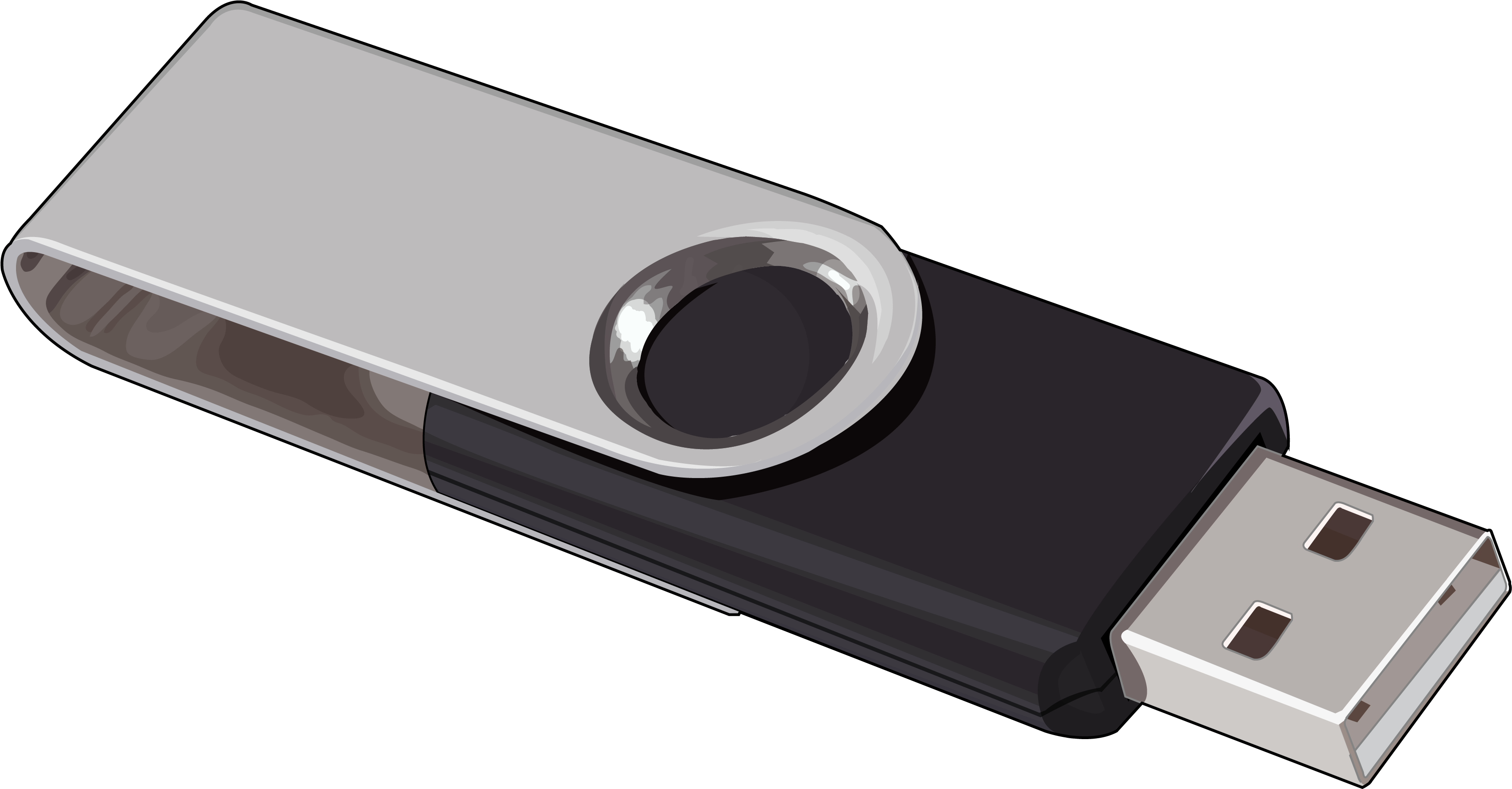 Silver And Black Swivel USB Memory Stick With Round Pivot PNG Product Photo