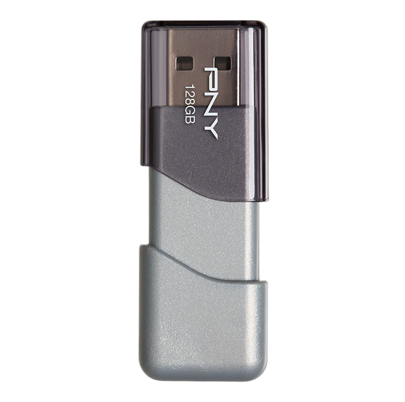 Silver PNY Compact USB Flash Drive With Clear Protective Cap PNG Image