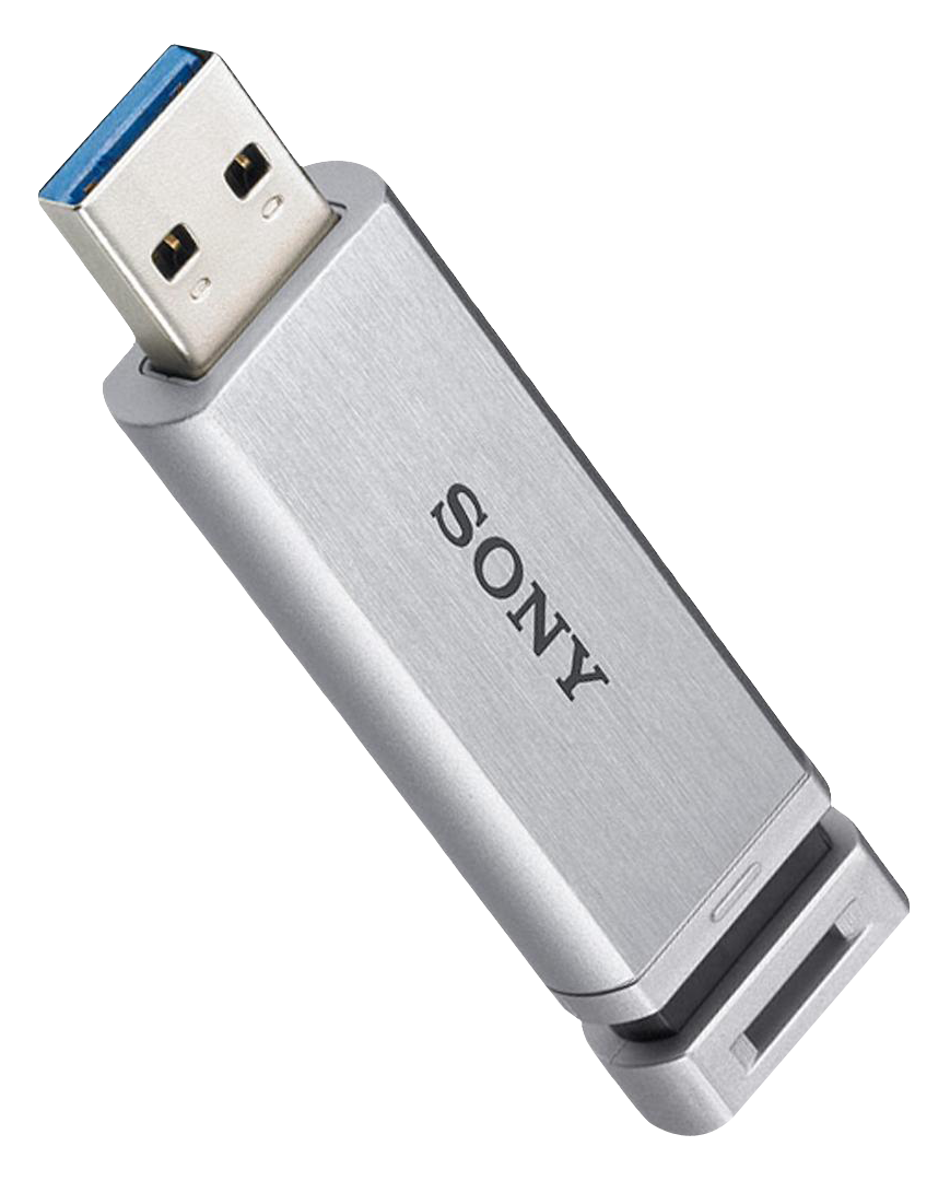 Silver Sony USB Flash Drive With Slim Metal Body PNG Product Image