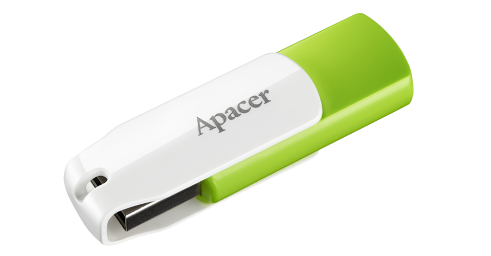 White And Green Apacer USB Flash Drive With Swivel Cover PNG Product Photo