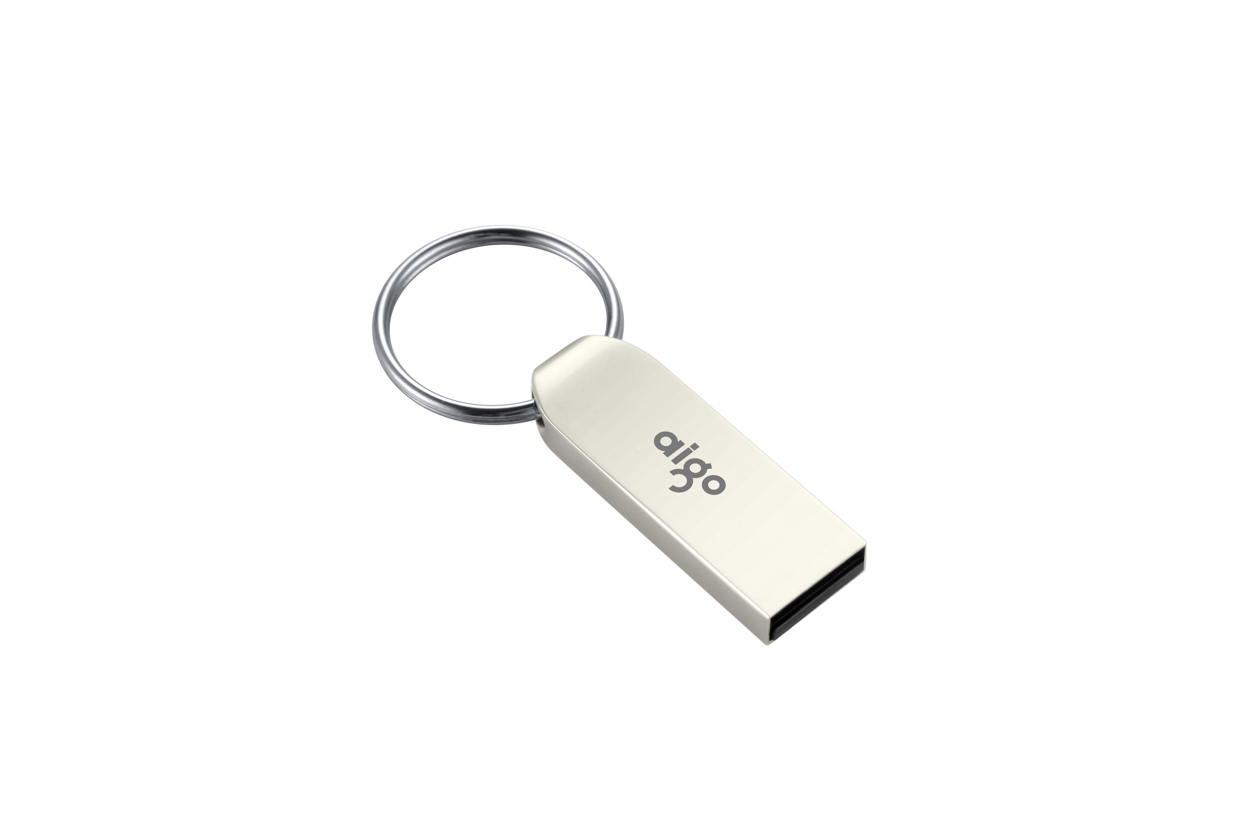 White Mini USB Flash Drive With Metal Loop And Keyring Hole PNG Product Image