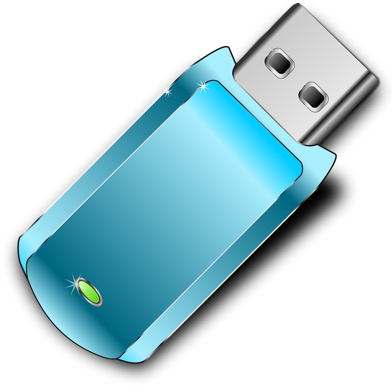 Blue Transparent USB Flash Drive With Metallic Connector PNG Product Graphic