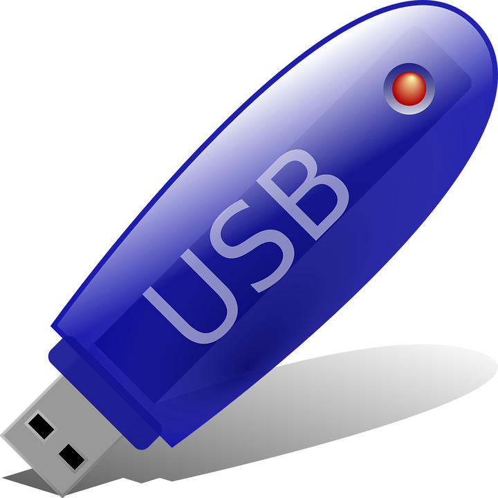 Blue USB Flash Drive Cartoon With White Lettering And Shadow PNG Illustration