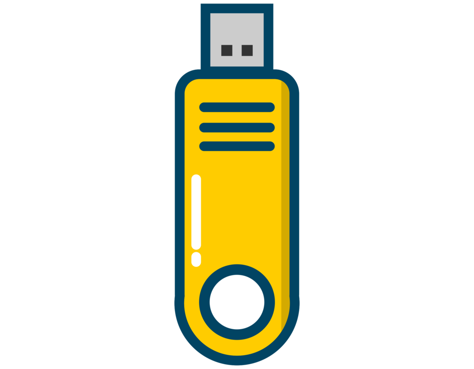 Yellow Cartoon USB Memory Stick With Blue Connector PNG Illustration