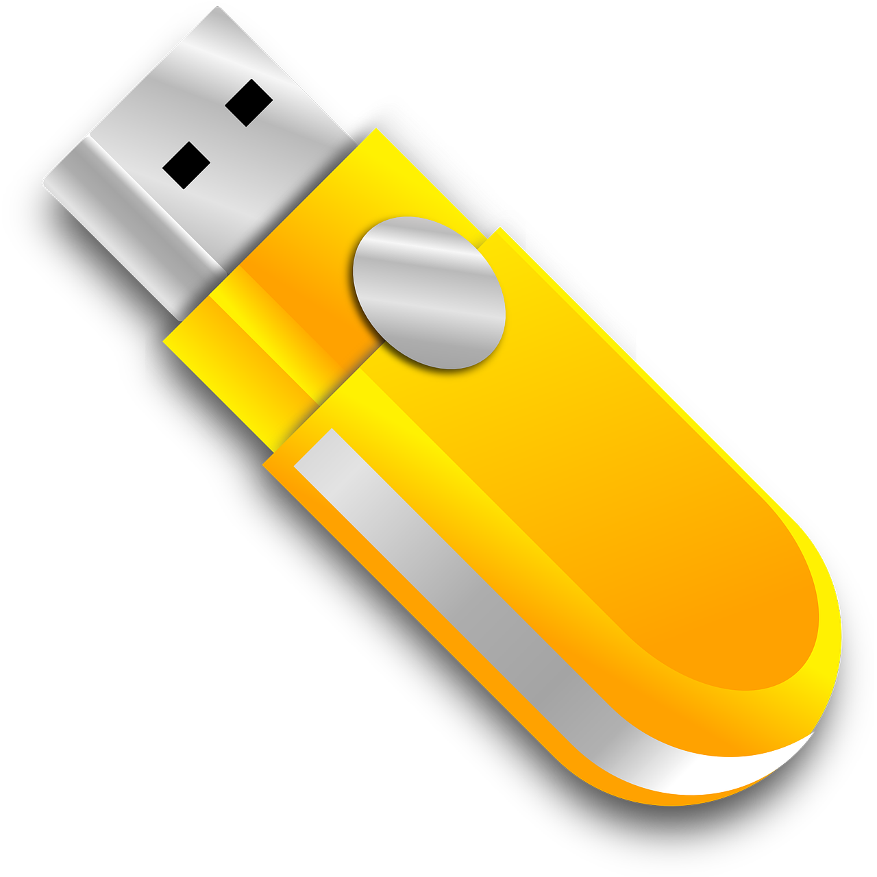 Yellow Swivel USB Memory Stick With Silver Rotating Cover PNG Product Photo