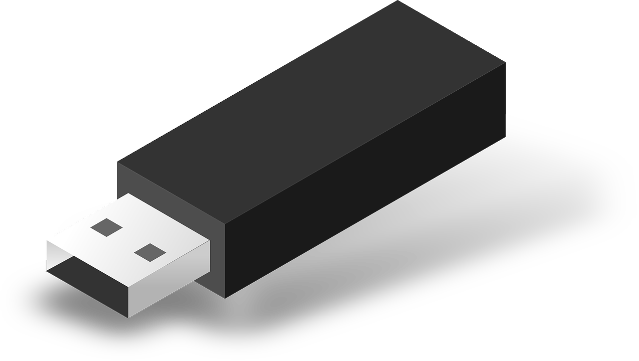 Plain Black USB Thumb Drive With Rectangular Body And Silver Plug PNG Photo