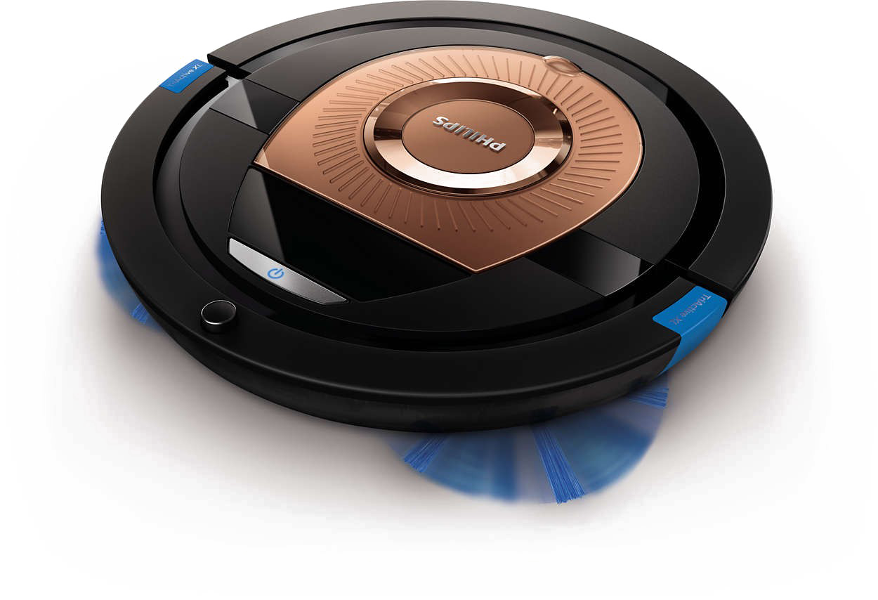 Black And Copper Robotic Vacuum Cleaner With Raised Center Sensor PNG Product Photo