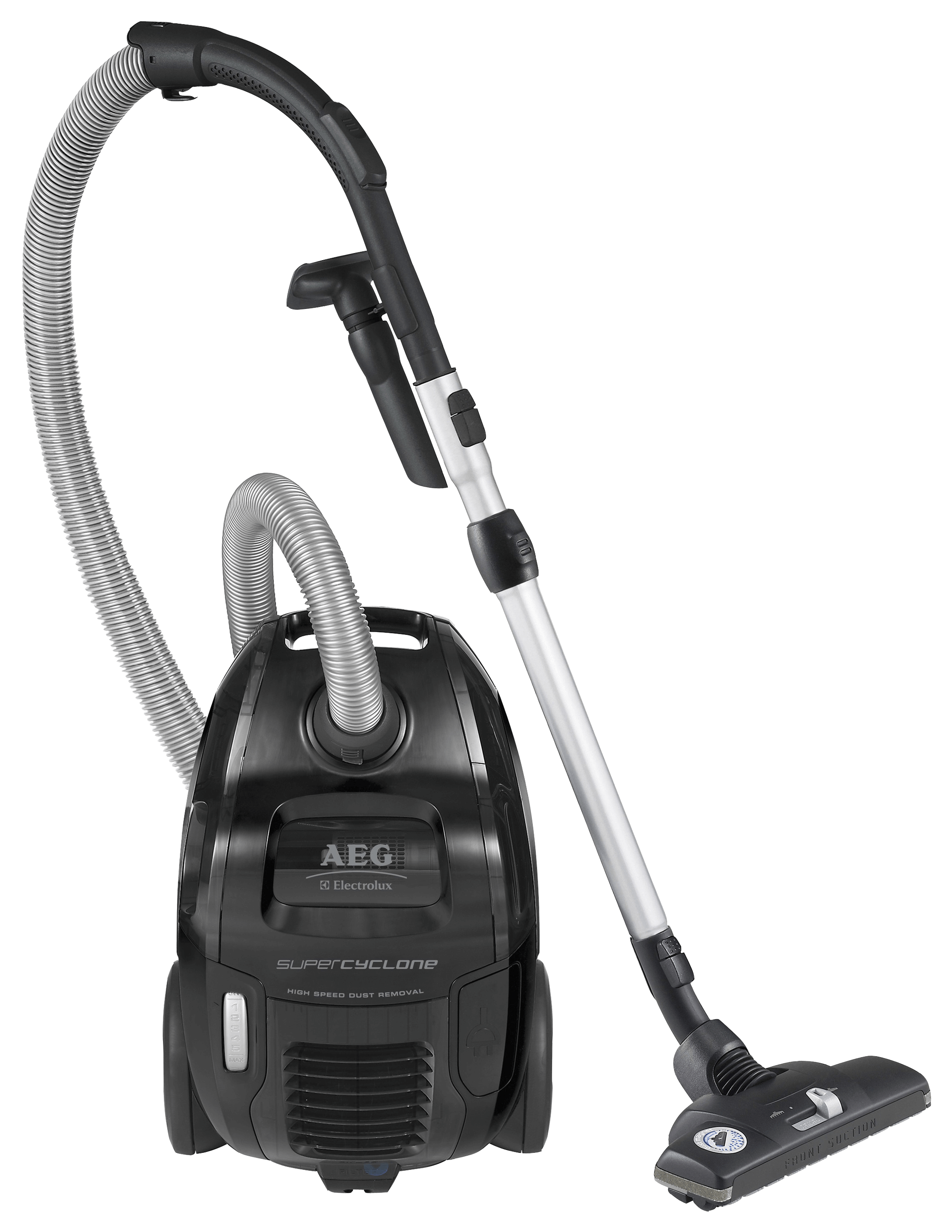 Black Compact Canister Vacuum Cleaner With Metal Wand PNG Product Photo