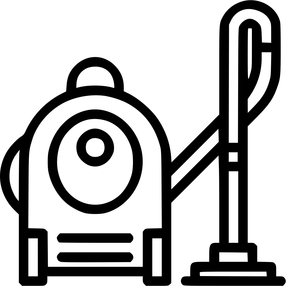 Black Outline Canister Vacuum Cleaner Symbol With Upright Wand PNG Icon