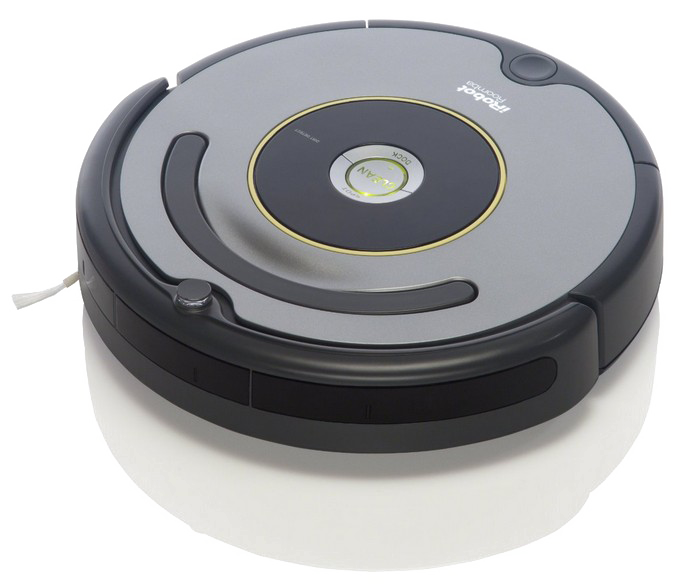Black Robotic Vacuum Cleaner With Circular Top And Sensor Buttons PNG Appliance Photo