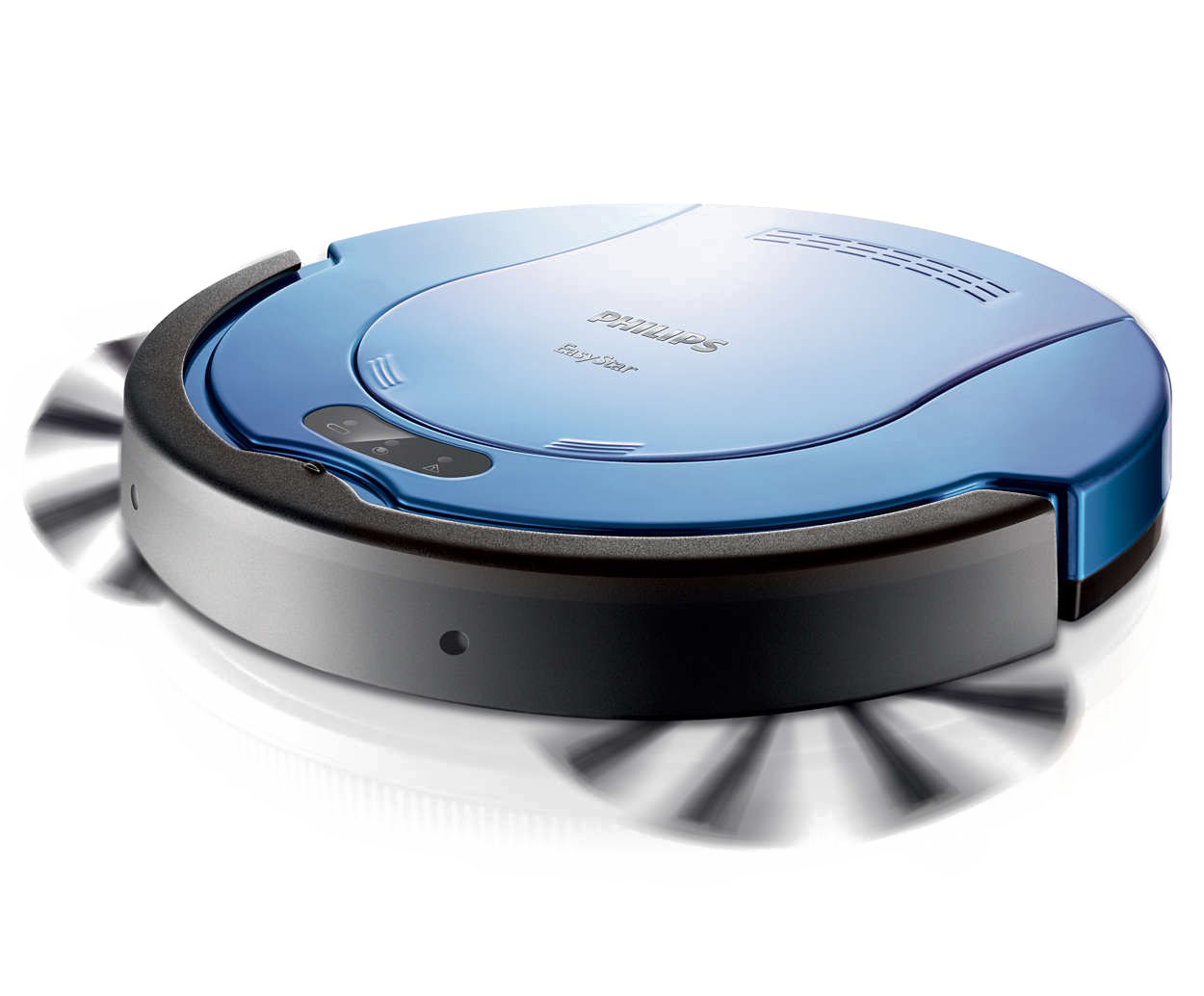 Blue Robotic Vacuum Cleaner With Low Profile Round Body PNG Appliance Image