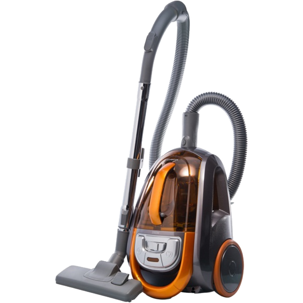 Orange And Black Bagless Vacuum Cleaner With Transparent Dust Bin PNG Product Image