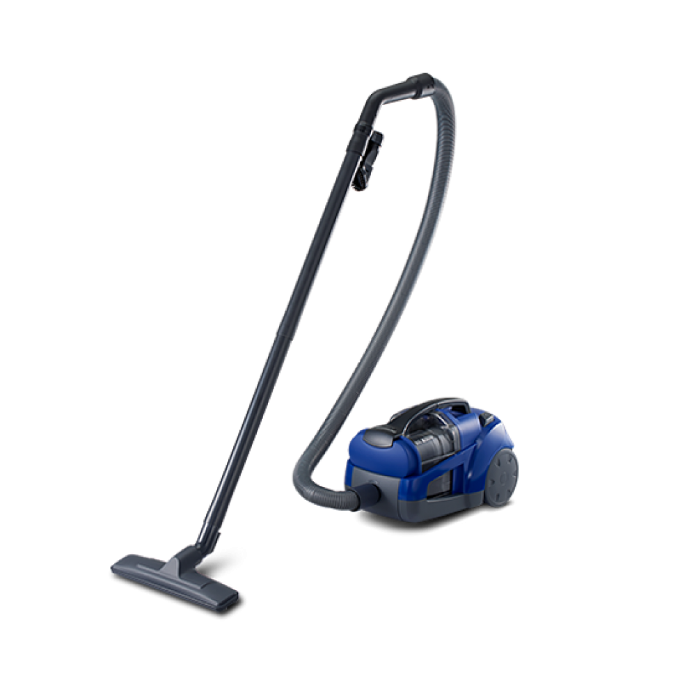 Blue And Black Canister Vacuum Cleaner With Long Floor Wand PNG Photo