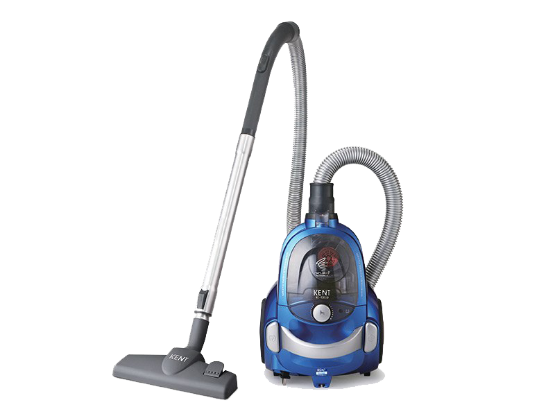 Blue Bagless Canister Vacuum Cleaner With Flexible Hose And Floor Tool PNG Image