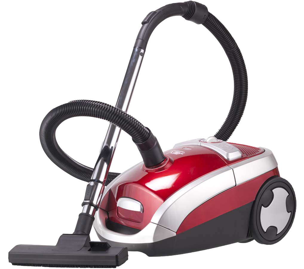 Red And White Canister Vacuum Cleaner With Flexible Hose PNG Product Image