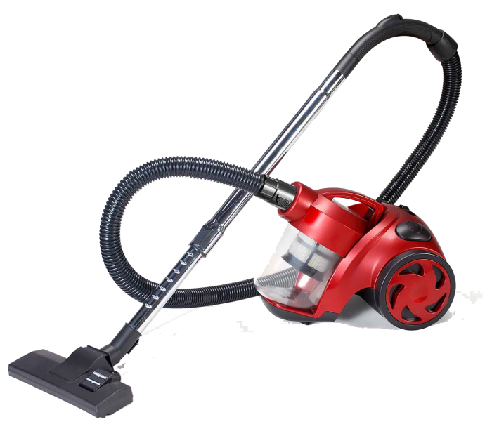 Red Bagless Vacuum Cleaner With Transparent Cyclone Dust Canister PNG Product Photo
