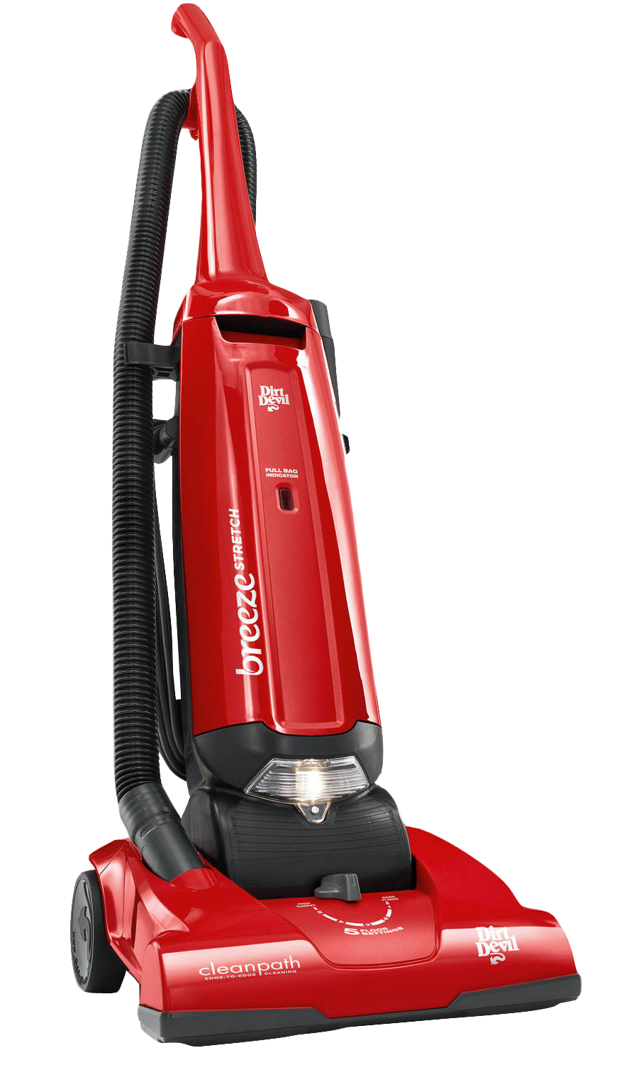 Red Upright Vacuum Cleaner With Wide Brush Head And Carry Handle PNG Photo