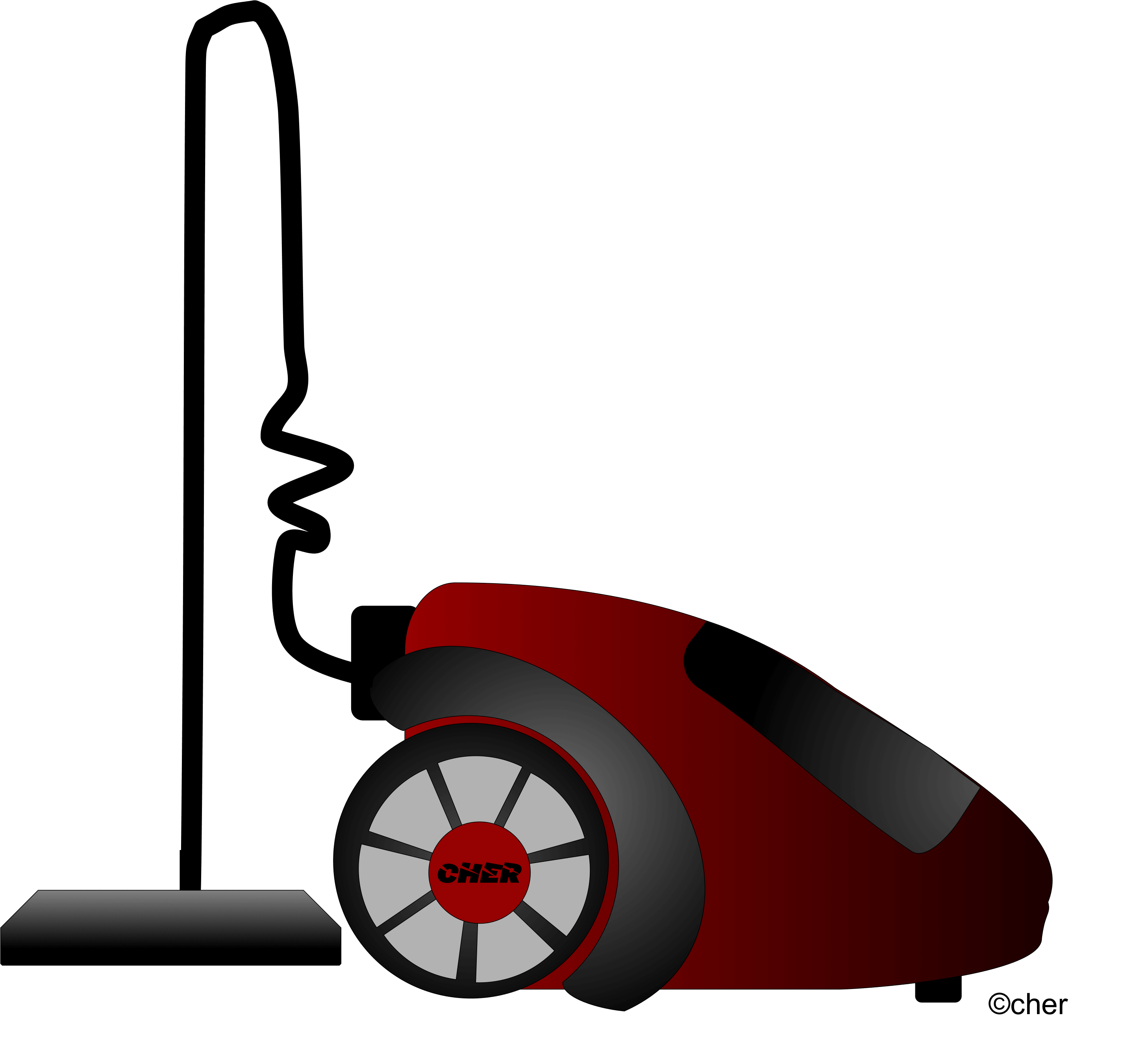 Red Vacuum Cleaner Side Profile Illustration With Hose And Wheels PNG Artwork