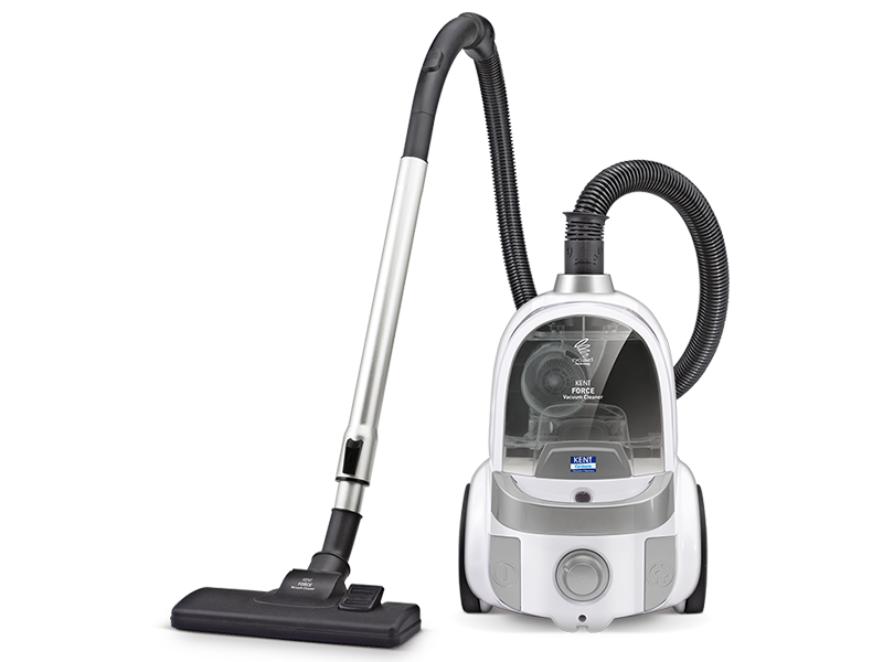 White Bagless Canister Vacuum Cleaner With Transparent Dust Container PNG Product Image