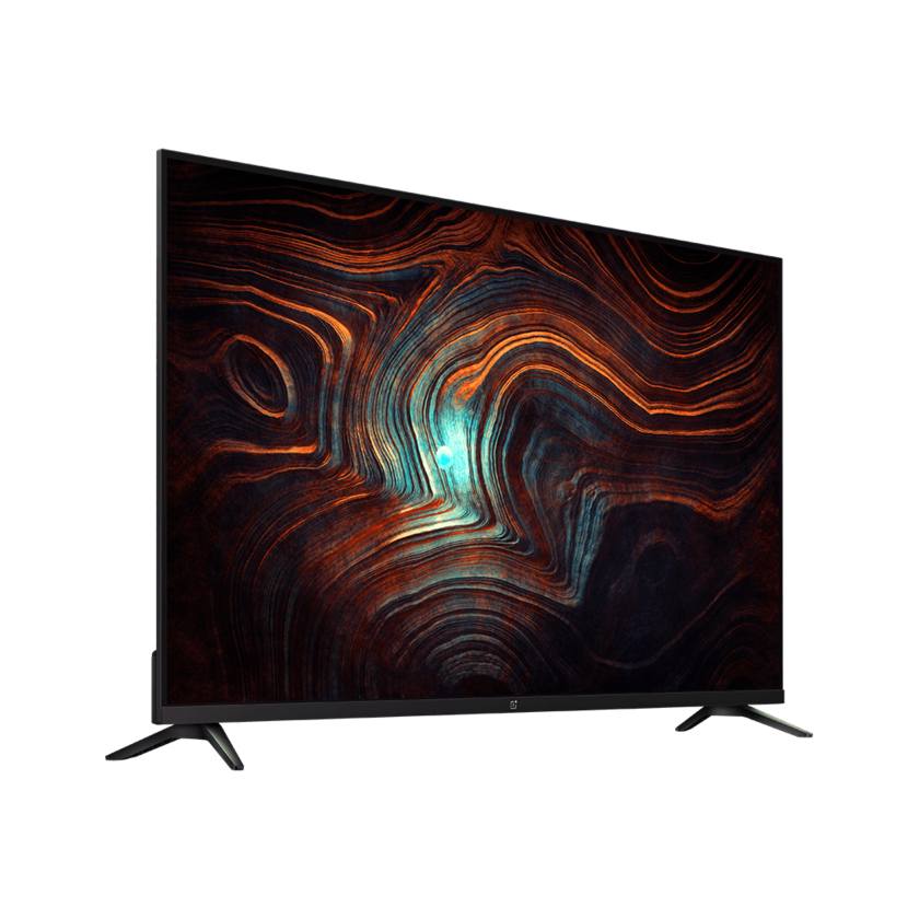 Angled Flat Panel Television With Dark Red Abstract Art Display PNG Product Photo