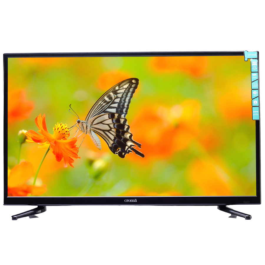 Large TV Showing Orange Butterfly On Colorful Garden Background PNG Artwork