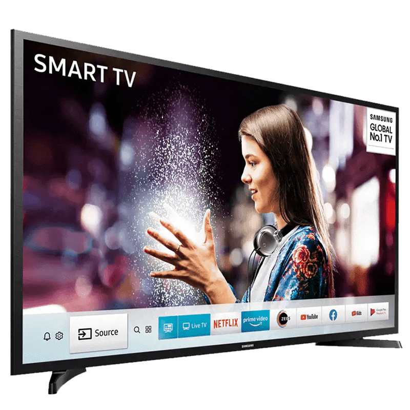 Smart TV With Movie Streaming Menu And Woman On Screen PNG Product Photo