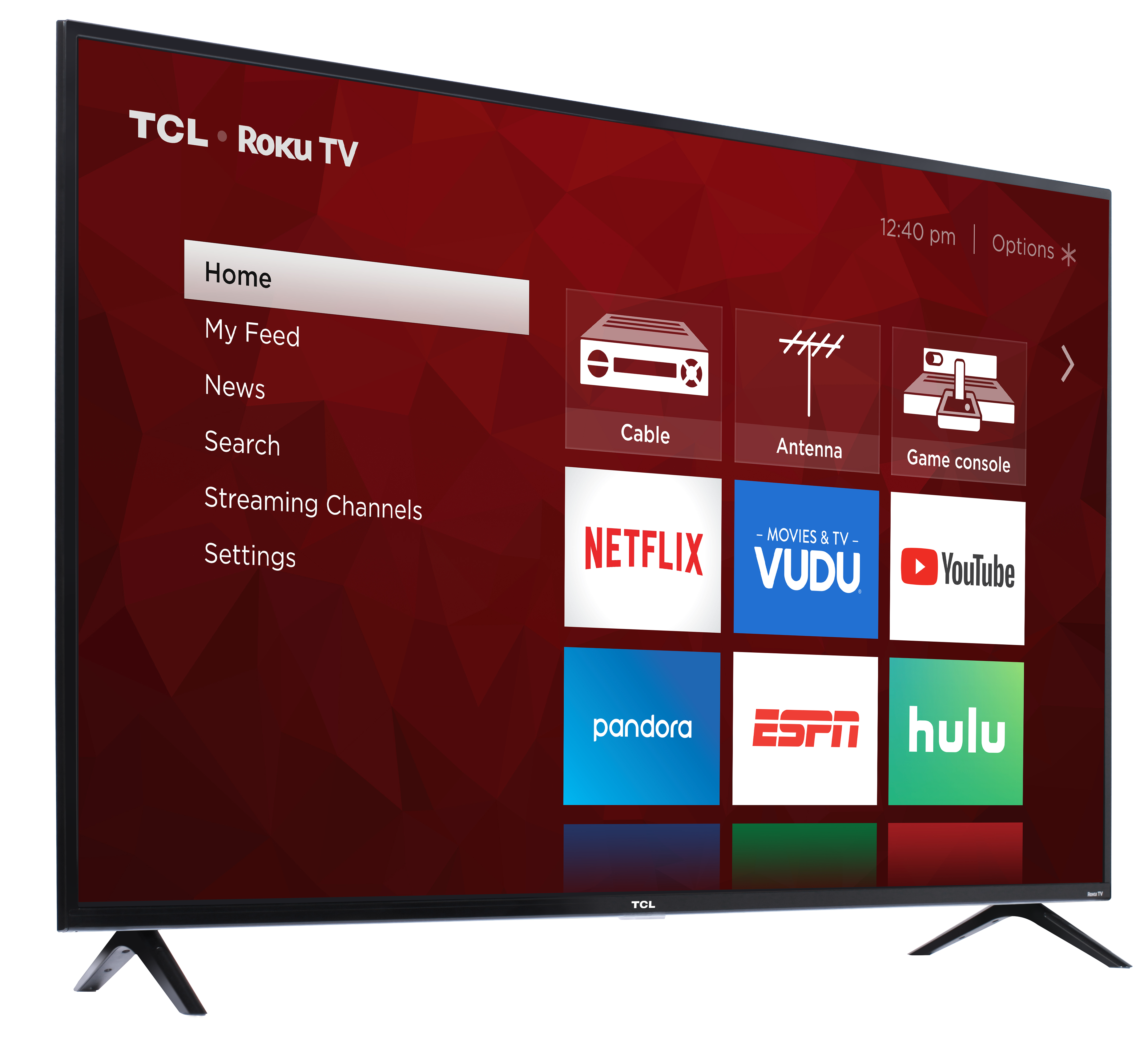 TCL Roku Smart Television With Streaming App Menu PNG Product Photo