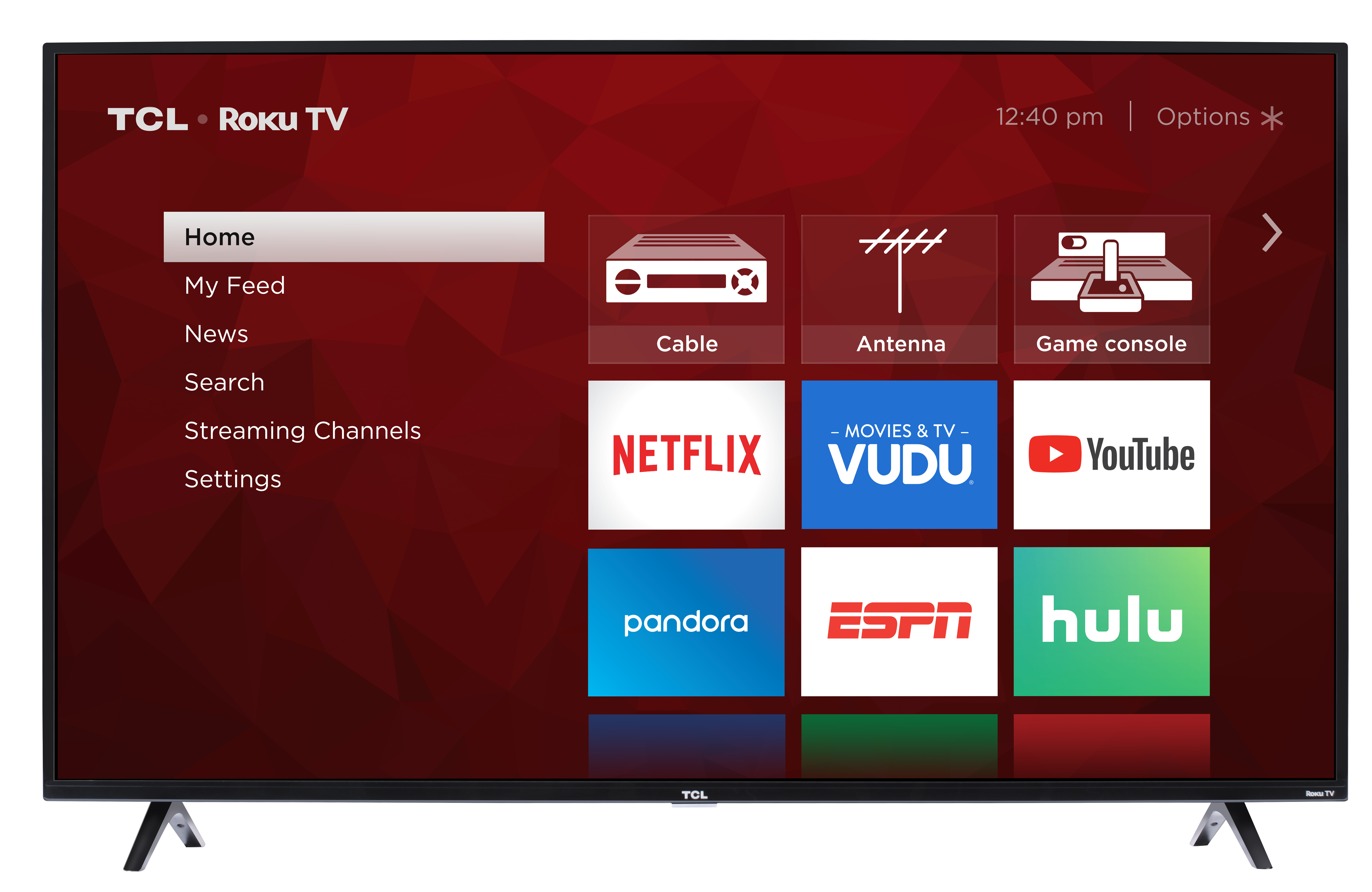 TCL Roku Television With Home Streaming Applications Menu PNG Image