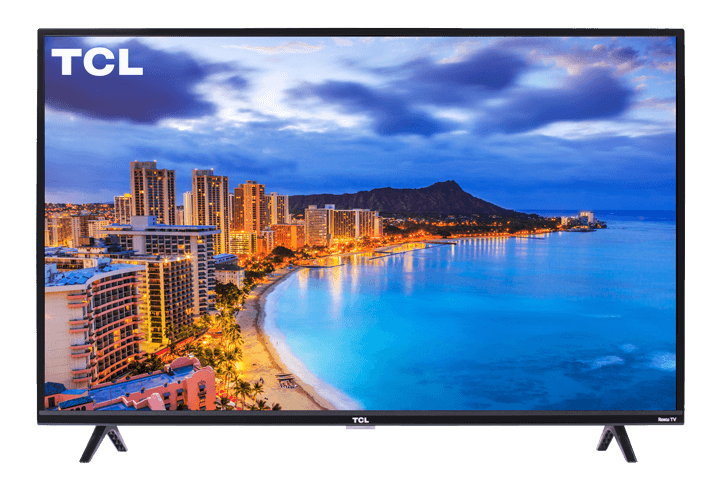 TCL Smart TV Showing Colorful City Beachfront At Night PNG Product Image