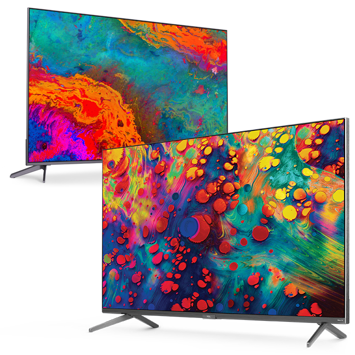 Pair Of QLED Televisions With Vivid Colorful Abstract Screens PNG Product Graphic