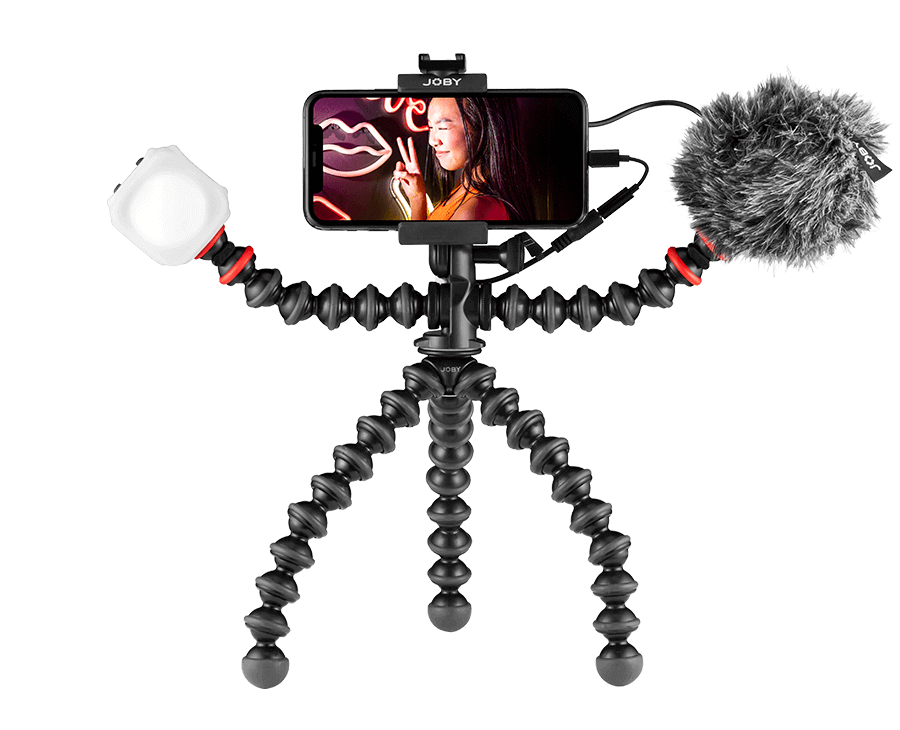 Flexible Smartphone Vlogging Tripod Kit With Light And Microphone PNG Image