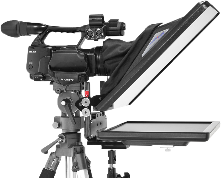 Broadcast Video Camera On Studio Pedestal With Teleprompter PNG Image
