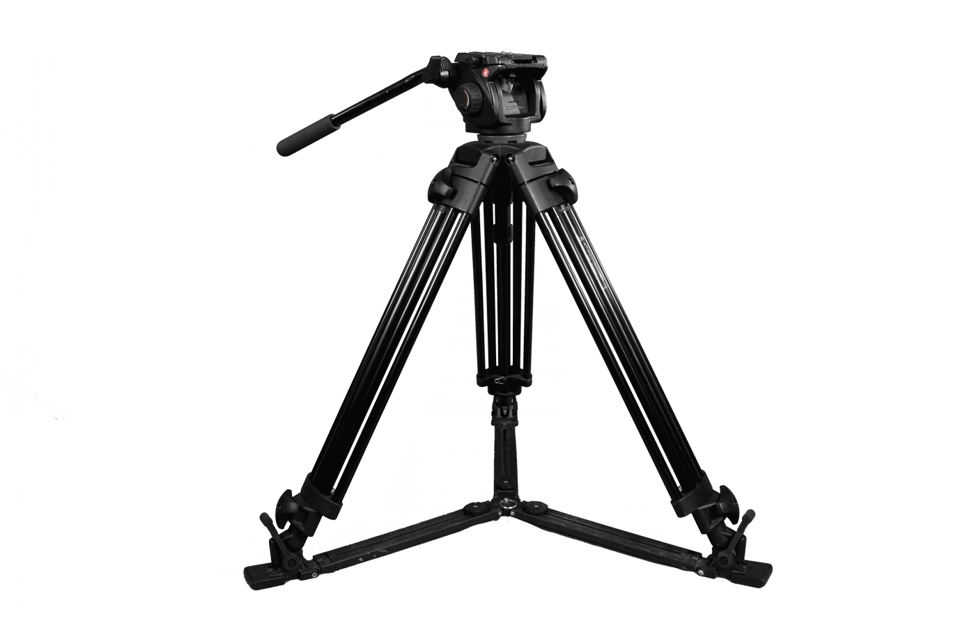 Professional Black Video Camera Tripod With Fluid Head Isolated PNG Image