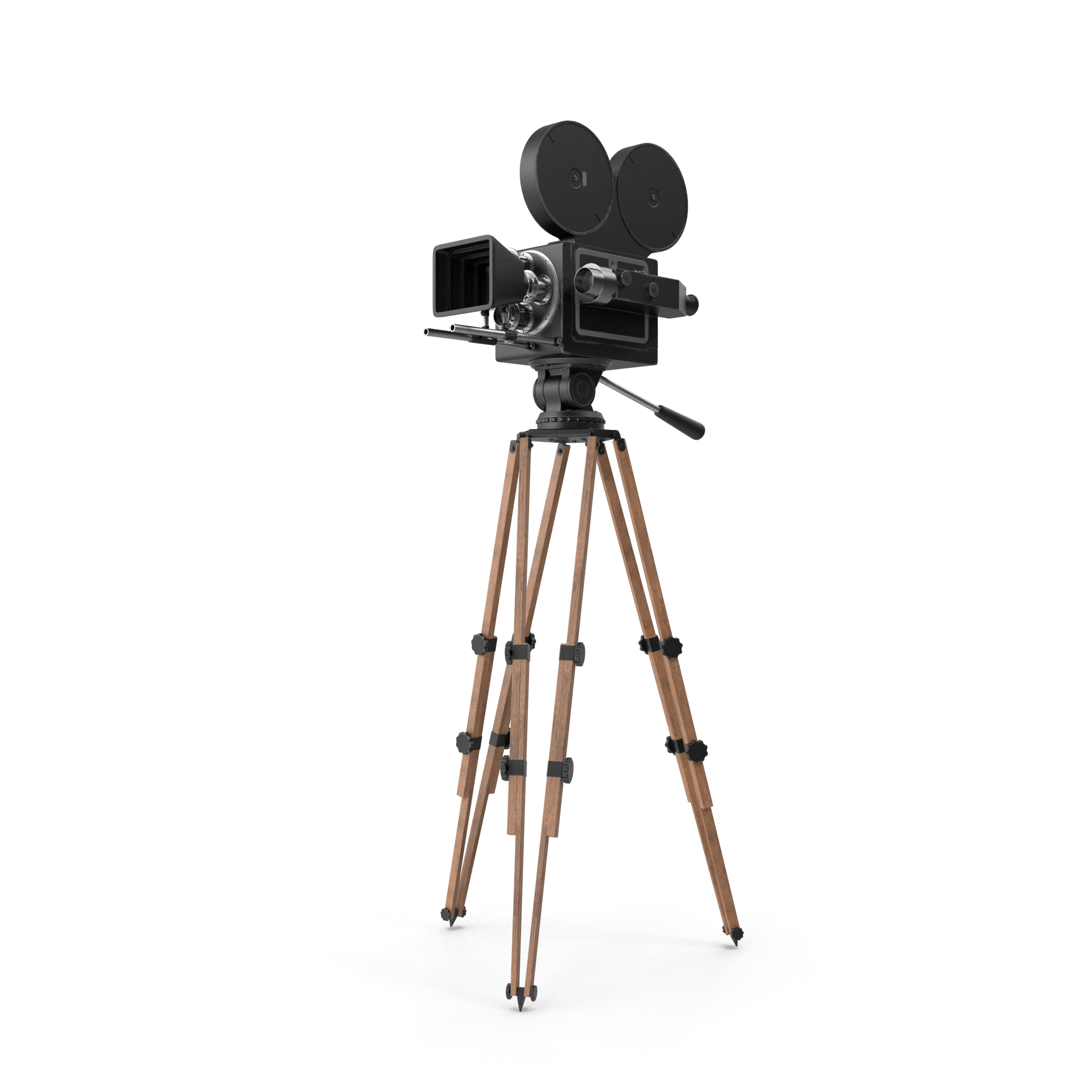 Wooden Tripod Supporting Vintage Film Camera Transparent Background PNG Image