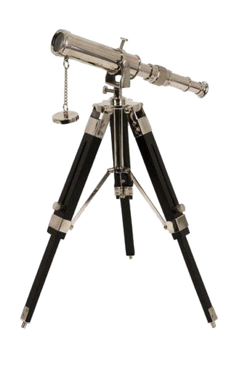 Antique Brass Refracting Telescope On Wooden Tripod Transparent Background