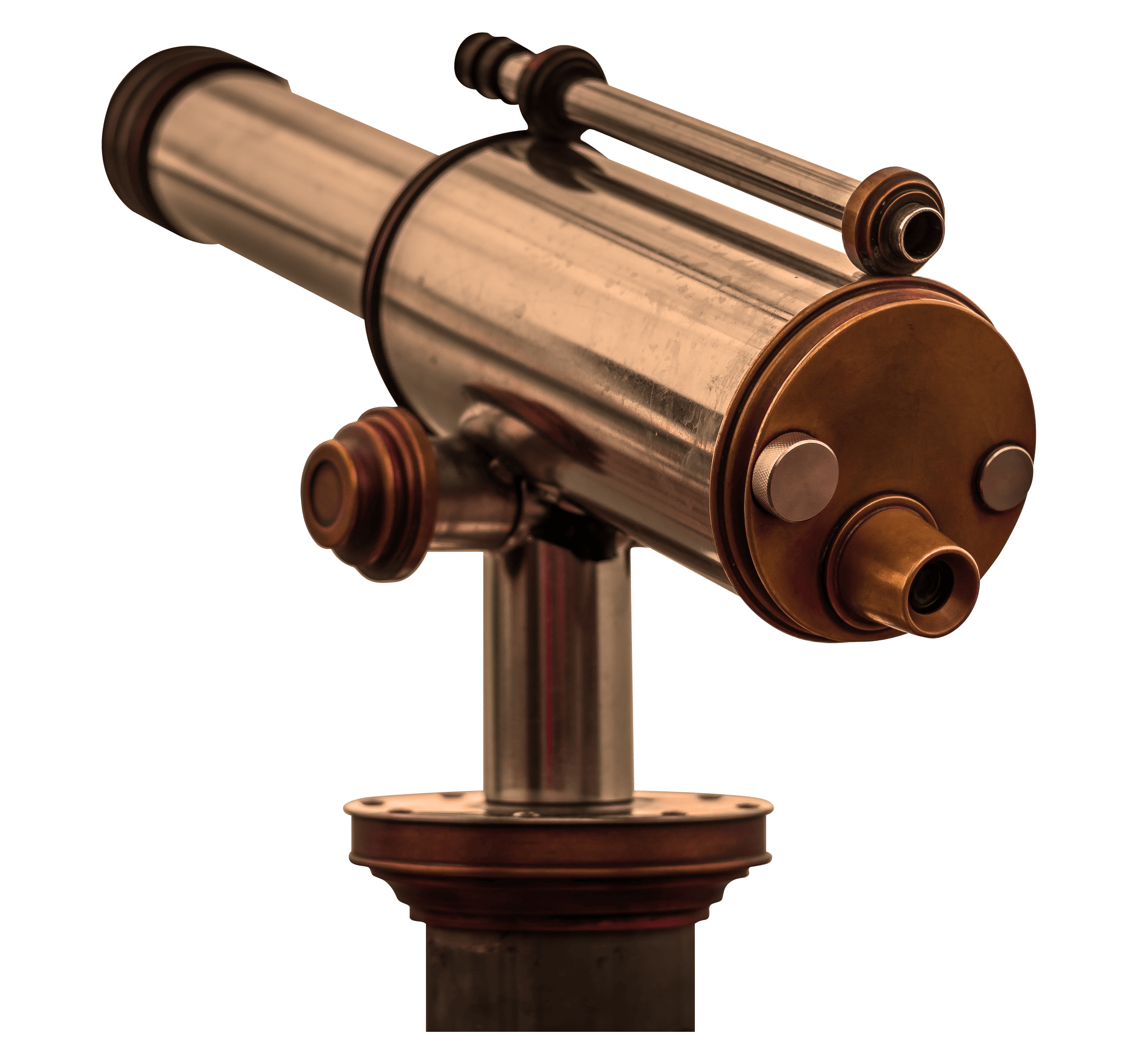 Antique Copper Brass Telescope On Ornate Pedestal Stand PNG Illustration